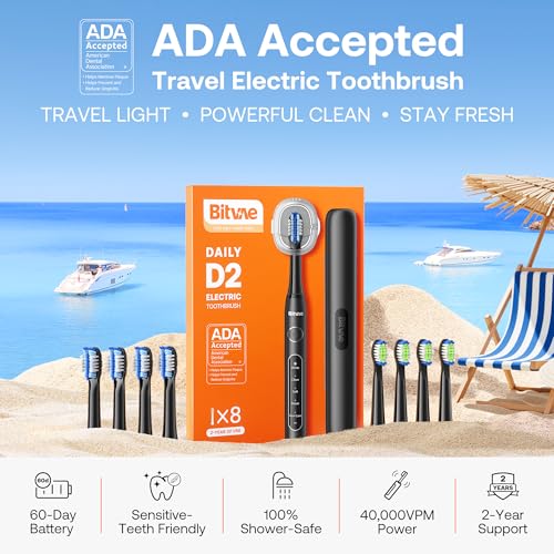Bitvae ADA Accepted Electric Toothbrush, 60-Day Battery Travel Toothbrush Shadow Black