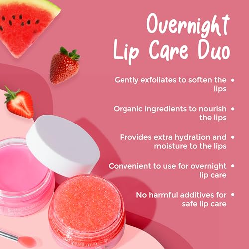 Watermelon Sugar Lip Scrub & Lip Sleeping Mask Duo to Exfoliate and Nourish Dry, Chapped Lips