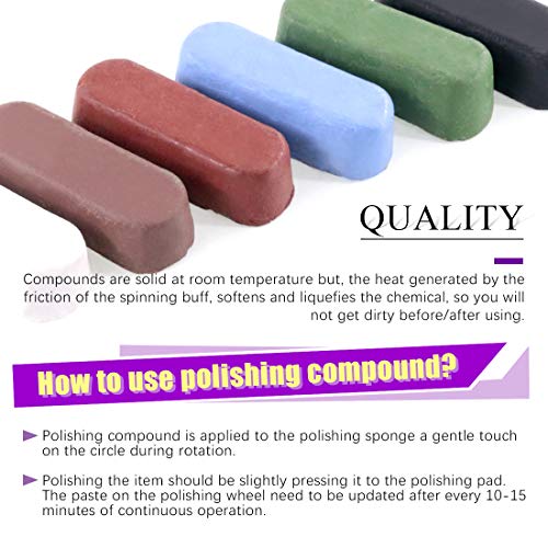Swpeet 8-Pc Polishing Compound Kit, Including White Diamond, Red Rouge, Black Emery, Brown Tripoli, All Purpose Blue & Green Compounds for Buffing Polishing
