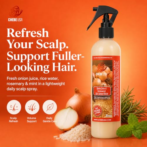 Fresh Onion Juice & Rice Water Hair Growth Spray with Rosemary & Mint (4 oz)– Strengthens Roots, Reduces Hair Fall, Promotes Thicker, Fuller Hair–Natural Scalp Treatment for Men & Women Unscented 4 Fl Oz (Pack of 1)