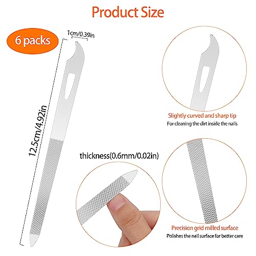 6-Piece Stainless Steel Nail File Set with Cleaner Tip - Double Sided, Durable, Professional Diamond Buffer for Natural Nails