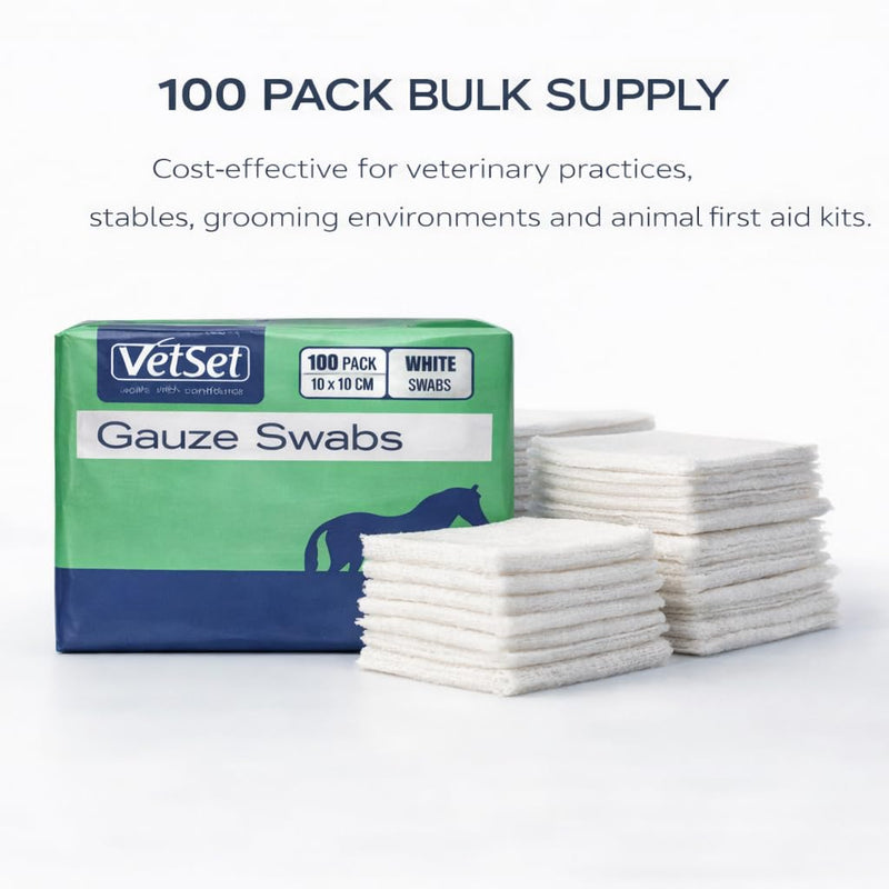 Veterinary Gauze Swabs for Horses, Dogs, Cats & Animals, 10cm x 10cm| Highly Absorbent Non Sterile Dressing Pads(12 Ply – Extra Thick & More Absorbent, 100 Pack) 12 Ply – Extra Thick & More Absorbent (100 Pack)