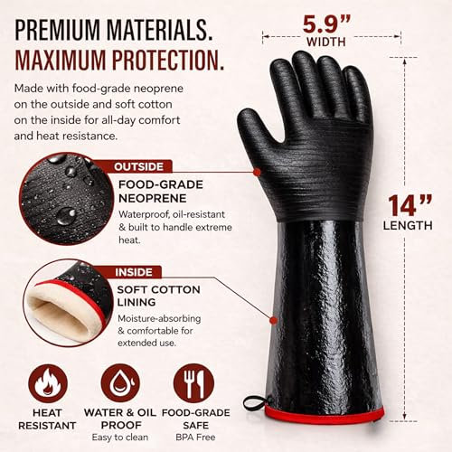BBQ Gloves Heat Resistant for Cooking & Pitmasters, Grilling & Smoker Meat
