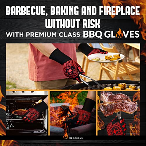 BBQ Grill & Oven Gloves 1472°F Heat Resistant | Storage Case & Gift Box Red