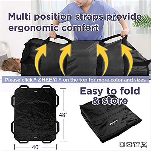 Bed Positioning Pad with Reinforced Handles 48" x 40" Lifting Turning Patient Sheet Transfer Blanket for Caregiver, Bedridden, Elderly, Black 2-black