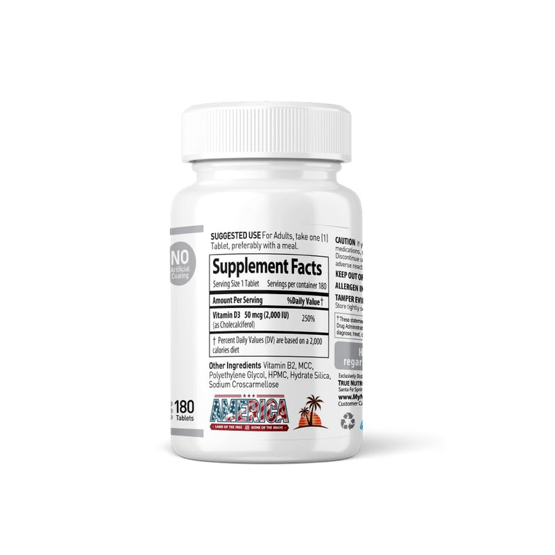 NANOWELL Vitamin D3 2000iu (50 mcg) - Bone, Muscle Health and Immune Support Supplement - 180 Tablets, 180 Day Supply 2,000 IU Tablets