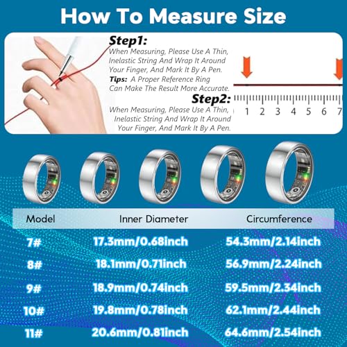 Smart Health Ring,Fitness Rings Tracker with Blood Pressure Monitor Heart Rate Blood Oxygen Sleep Monitor IP68 Waterproof Step Counter Calorie Tracker Health Rings for Women Men Android iOS Phones Silver 7