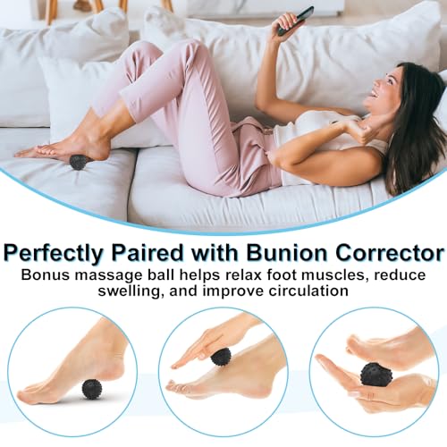 1 Pair Bunion Corrector for Women & Men, Big Toe Straightener for Hallux Valgus Pain Relief & Toe Alignment, Soft and Breathable for Day/Night, Wide Non-slip Strap, Include a Massage Ball (Black) Black