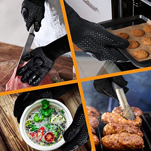 BBQ Gloves 1472F Heat Resistant Non-Slip Silicone 13.5in (Black) Black