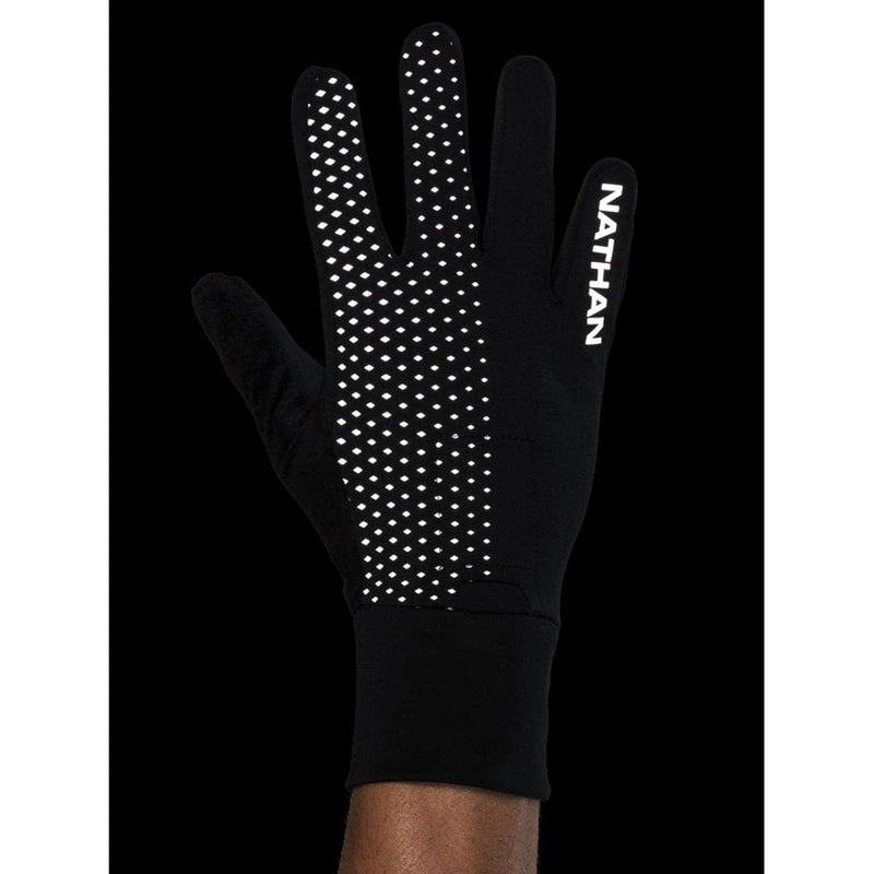 Nathan Reflective Gloves. for Running and Outdoor Activity. Touch Screen Finger for Smartphone Use. Black/Geo Print Large