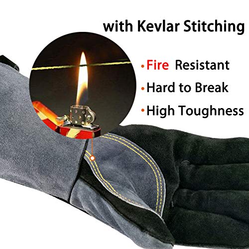 WZQH 16 In,932℉,Welding Gloves,Fireplace Glove,Fire & Heat Resistant,L Large (Pack of 1) Black-gray