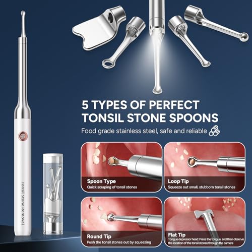 Tonsil Stone Remover with Camera - Upgraded Visual Tonsil Stone Removal Kit White