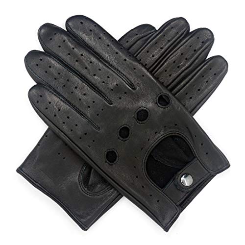 Harssidanzar Mens Lambskin Leather Driving Gloves GM026 Small(8-8.5") Black(touchscreen)