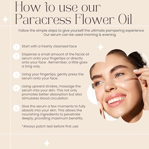 100% Organic Paracress Flower Spilanthes Facial Oil Serum for Face MCT Coconut Oil Infused with Paracress Spilanthes Acmella Oleracea Flowers for Anti-Aging Anti-Wrinkle Moisturizing Miracle 1 Fl Oz