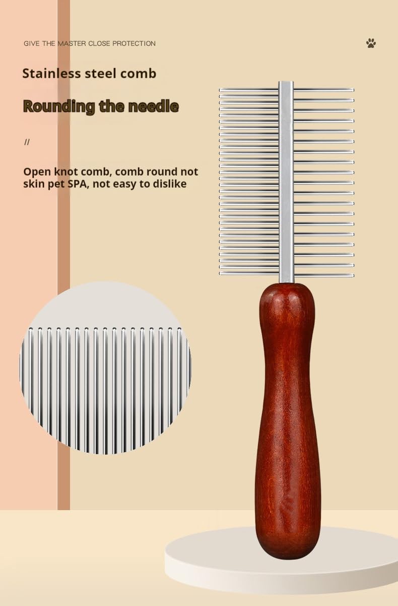 Cat&Dog Flea Comb,Premium Double-Sided Pet Grooming Comb with Ergonomic Wooden Handle-Durable Stainless Steel Flea Comb for Cats and Dogs,Perfectly Suitable for Both Long and Short Hair Pets - BeesActive Australia