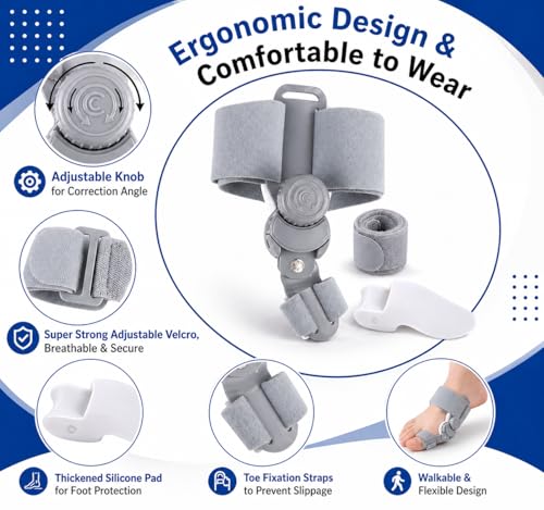 Bunion Corrector for Women & Men, Adjustable Hallux Valgus Splint with Silicone Gel Pad, Big Toe Separator & Alignment Brace, Anti-Slip Heel Strap, Bunion Support for Day & Night Wear