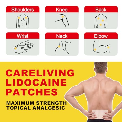 CARELIVING 4% Lidocaine Pain Relief Patch, 15 Count, 3.9” x 5.5”, Maximum Strength Gel Patches for Back Knee Neck Joint Ache Muscle Soreness, Portable Heating Pad, Multi-Purpose Heat Wraps