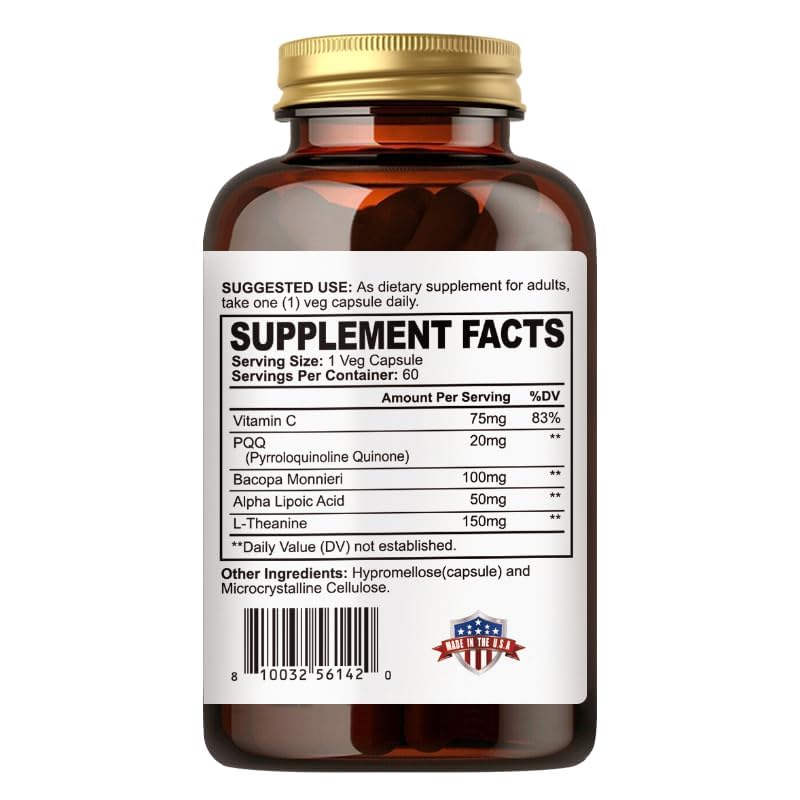 Pyrroloquinoline Quinone-PQQ Supplement 20 mg-Supports Heart Health*-Gluten-Free,Non-GMO,Vegetarian-60 Veg Capsules