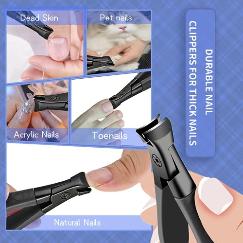 Heavy Duty Nail Clippers for Thick Nails, Anti-Slip Toenail Clipper Set for Seniors & Women at Home Salon black