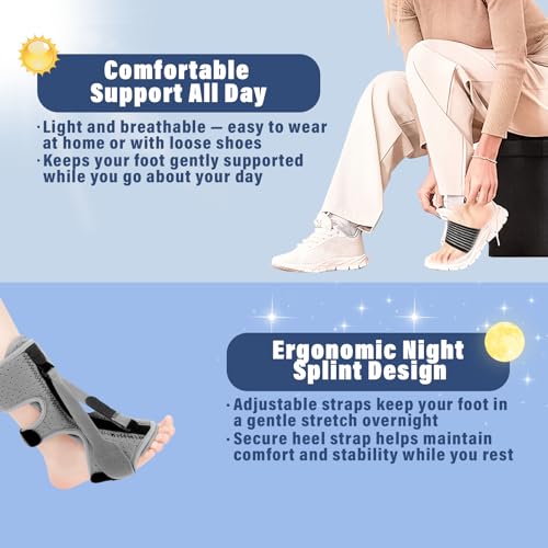 Plantar Fasciitis Night Splint, Upgraded 3 Adjustable Straps Design Achilles Tendonitis Brace for Plantar Fasciitis Relief, Achilles Tendonitis, Foot Drop, Night Splint for Women & Men (2) 2