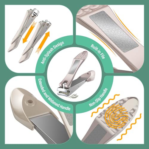 Toenail Clippers for Thick Toenails for Seniors, Angled Head Large Toe Nail Clippers for Ingrown Nails, Sharp Nail Cutter with Catcher Long Handle, Heavy Duty Nail Clippers Set for Thick Toenails Professional Nail Clipper Set
