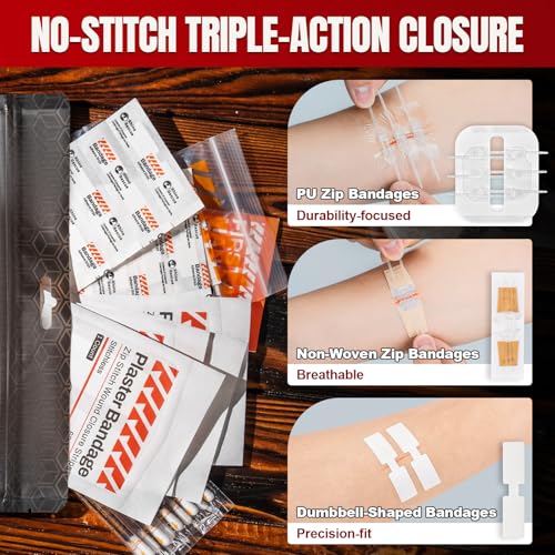RHINO RESCUE Wound Closure Kit with 3 Types Butterfly Bandages 78pcs