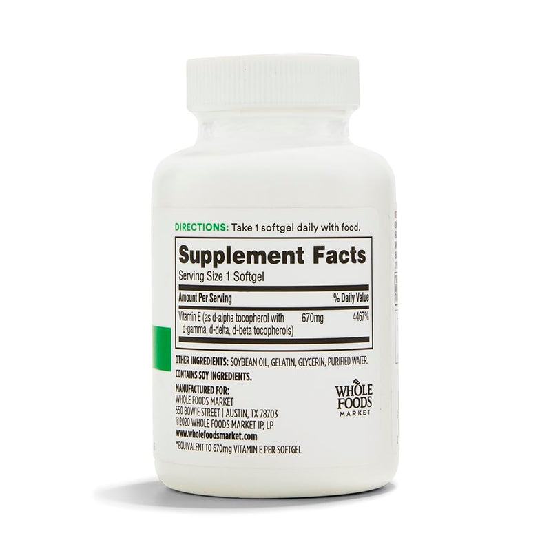 365 by Whole Foods Market, Vitamin E 1000 IU, 60 Count 60 Count (Pack of 1)