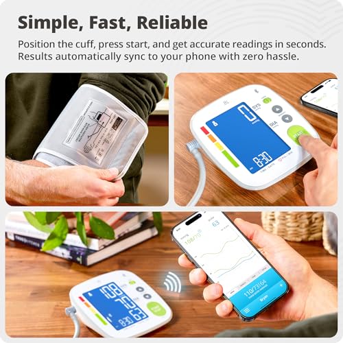 Greater Goods Bluetooth Smart Blood Pressure Monitor for Home Use – Automatic Digital Upper Arm BP Machine with 8.7”–16.5” Cuff, iOS & Android App Compatible, Large Backlit Display Adjustable 8.7"-16.5" Cuff