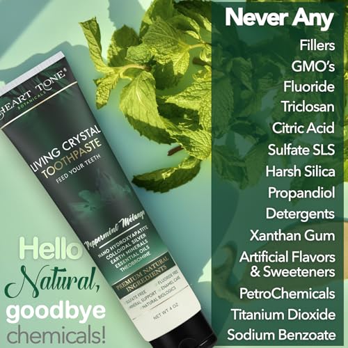 Theobromine & Hydroxyapatite Toothpaste | Living Crystal | Fluoride Free | Colloidal Silver, Bentonite Clay, L-Arginine | Low Abrasion Tested | Mint