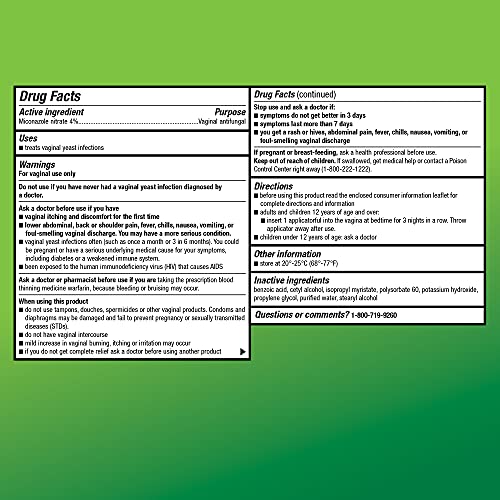 Amazon Basic Care Miconazole Nitrate Vaginal Cream (4 Percent), 3-Day Yeast Infection Treatment for Women with Prefilled Applicators, 0.18 ounce, 3 count 3 Day Treatment