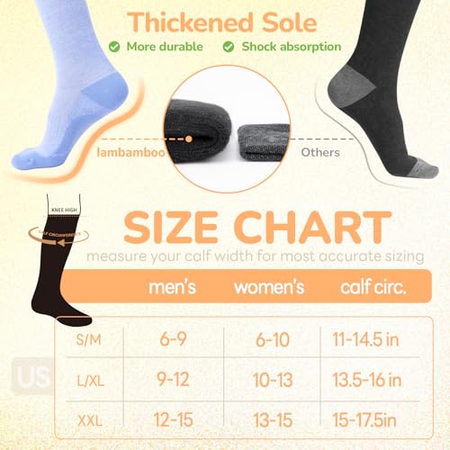 Merino Wool Compression Socks for Women Men 15-20 mmHg for flying Large-X-Large Lavender