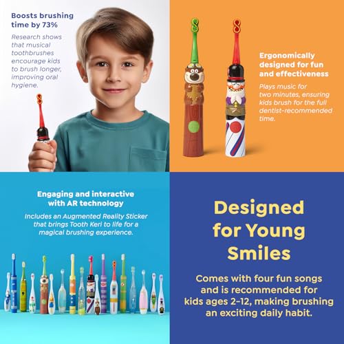 SuperMouth Musical Sonic Kids Toothbrush 2-12, Soft, Cavitar Sonic Cavitar Musical Toothbrush