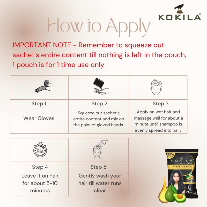 Kokila Unisex Hair Color Shampoo Enriched With Almond Oil in Just 5 Minute, Long-Lasting Instant Hair Color Black Pack of 20 (18ML Each)