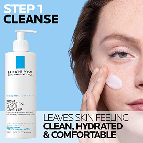 La Roche-Posay Toleriane Hydrating Gentle Facial Cleanser, with Niacinamide 7.44 Fl Oz (Pack of 2) Bottle + Moisturizer