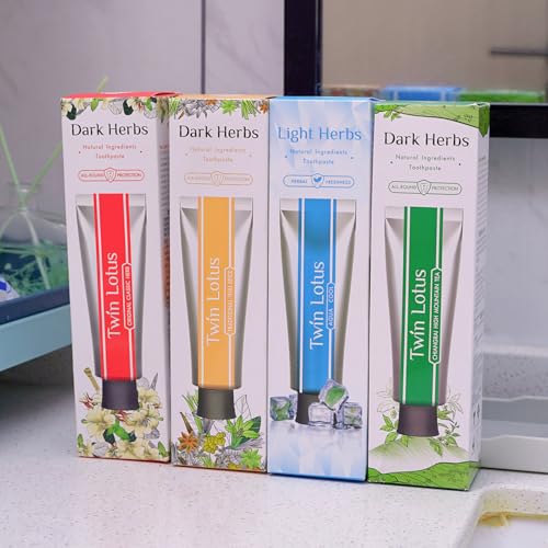 Twin Lotus Herbal Toothpaste Mixed Flavors Set 3.52oz (Pack of 4),Curcumin and Clove，fluoride free,no Gluten、GMO and Saccharin,with Natural Particles，for Teeth Whitening