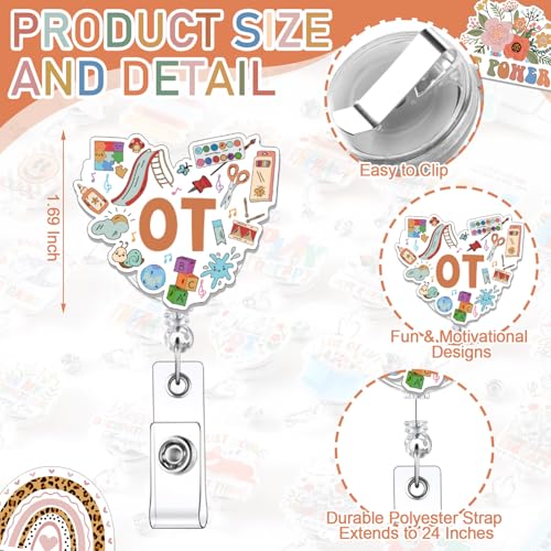36 Pcs Occupational Therapy Gifts Bulk OT Retractable Badge Reel Acrylic Floral Name ID Clips Occupational Therapist Badge Holder for OT Month Graduate Students Women Hospital Clinic 1