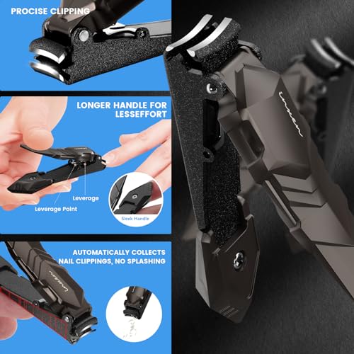 Nail Clippers for Thick Nails, INXEN Nail Clippers with Extre Wide Jaw Opening for Hard Toenails, Stainless Steel Nail Clippers ，Nail Cutter Set for Men Women Senior Small Black (3x0.67 inch)