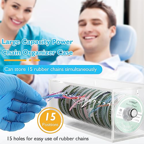 Power Chain Organizer Case, Premium Acrylic Dental Orthodontic Elastic Chain Dispenser Securely Store & Organize Braces Rubber Bands With The Clear Lid Ideal For Clinics & Patients