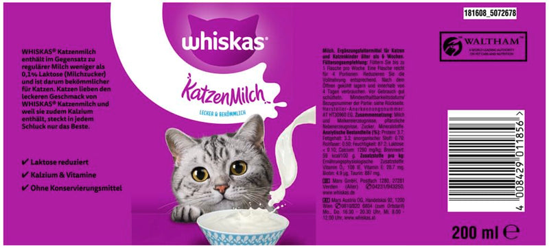 Whiskas Cat Milk x 200ml pack of 6
