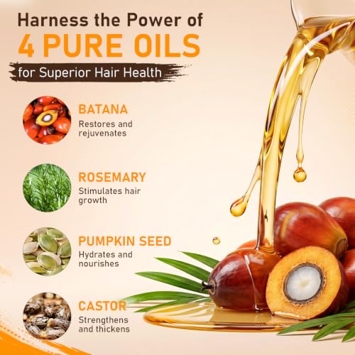 Batana Oil for Hair Growth–100% Pure Unrefined with Rosemary, Castor & Pumpkin Seed Oils, Infused with Biotin | Strengthens, Repairs Scalp, Nourishes & Reduces Hair Loss for Men & Women– 4 oz x 2 Pack