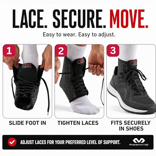 McDavid Adjustable Ankle Brace for Women Men, Sprained Ankle Support, Achilles Tendon Support, Injury Recovery, Lace Up Ankle Stabilizer Wrap for Running, Basketball, Volleyball, Soccer, Sports Large Black