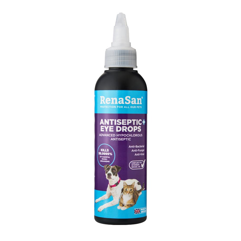 RenaSan Antiseptic Eye Drops (100 ml) – Eye Disinfection, Alcohol-Free, Non-Irritating and Natural Eye Cleaning Solution for Dogs, Cats, Reptiles, Poultry, Avian & Livestock 100 ml