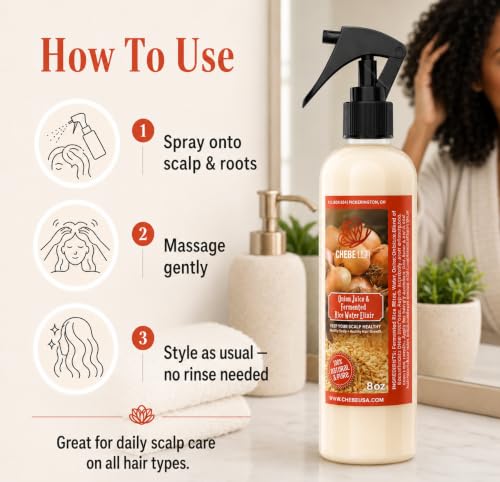 Fresh Onion Juice & Rice Water Hair Growth Spray with Rosemary & Mint (4 oz)– Strengthens Roots, Reduces Hair Fall, Promotes Thicker, Fuller Hair–Natural Scalp Treatment for Men & Women Unscented 4 Fl Oz (Pack of 1)