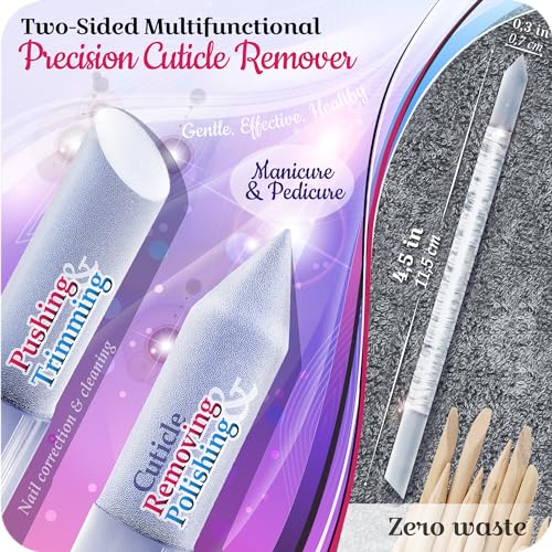 GLADZY Genuine Czech Glass Nail File Set - Callus Remover Foot Rasp, Cuticle Pusher Manicure Stick, Double Sided Etched Different Grit Surface, Professional Nail Care Tool, Made in EU All-in-one Set - Aqua Magenta