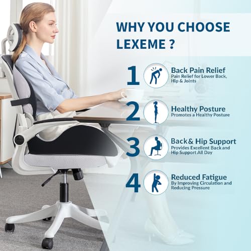 Lexeme X Large Memory Foam Seat Cushion Lumbar Support Pillow for Sciatica & Tailbone Pressure Relief Coccyx Pad for Office Chair, Car,Wheelchair,Home,Office Black
