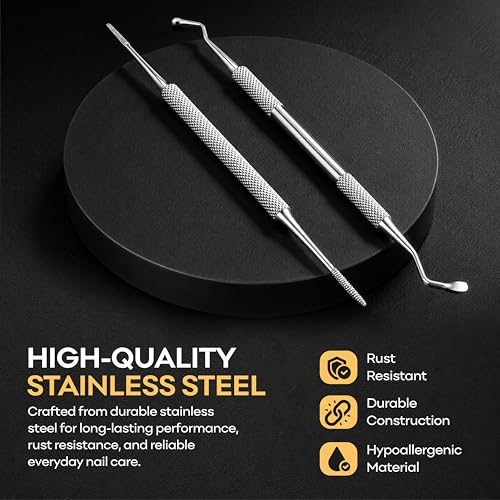 Ingrown Toenail Removal Kit - Under Nail Cleaner Tool Double Ended Nail Lifter & Nail File Cleaning Scooper Curette Tools Trimmer Medical Grade Stainless Steel Manicure Pedicure Nail Care Set by Krisp