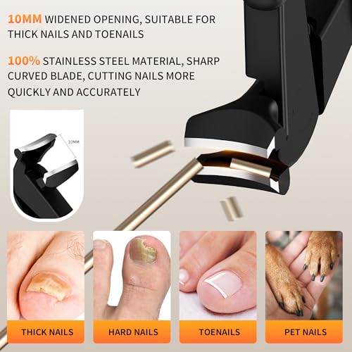 ZIZZON Ergonomic Non-Slip Long Handle Nail Clippers for Seniors – Angled Head with Wide Jaw, Built in Catcher for Thick Toenails and Fingernails