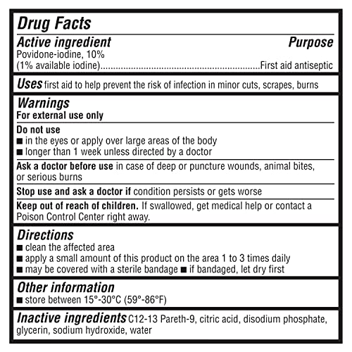 Amazon Basics First Aid Antiseptic, 10% Povidone Iodine Solution for Wound Cleaner and Infection Protection, Unflavored, 8 fl oz, 1-Pack (Previously Solimo) 8 Fl Oz (Pack of 1)