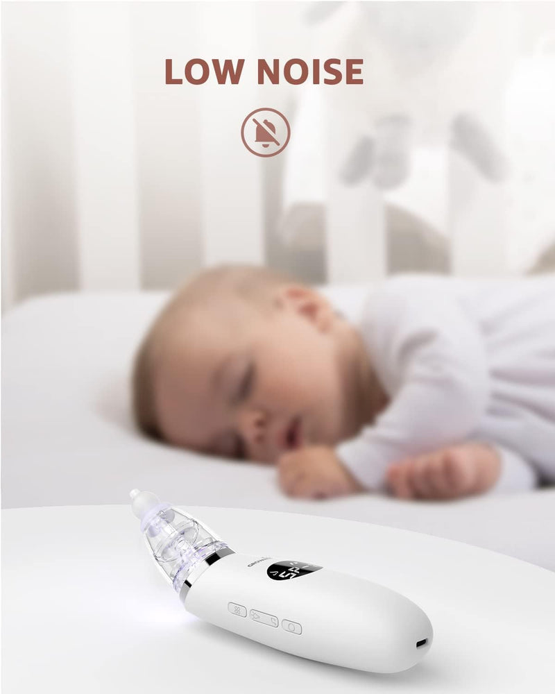 GROWNSY Nasal Aspirator for Baby | Baby Nose Sucker | Electric Nose Suction for Toddler, Ergonomic Booger Sucker with 3 Silicone Tips, Music & Light Soothing Function(White) White - BeesActive Australia