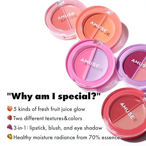 AMUSE SEOUL Lip and Cheek Healthy Balm (01 BOKSOONGA) - Multiuse Buildable Cream & Balm Blush, Glossy Creamy Texture, Natural Flush, 2 Colors, Lightweight, Vegan, Korean Beauty Makeup 01 BOKSOONGA BALM